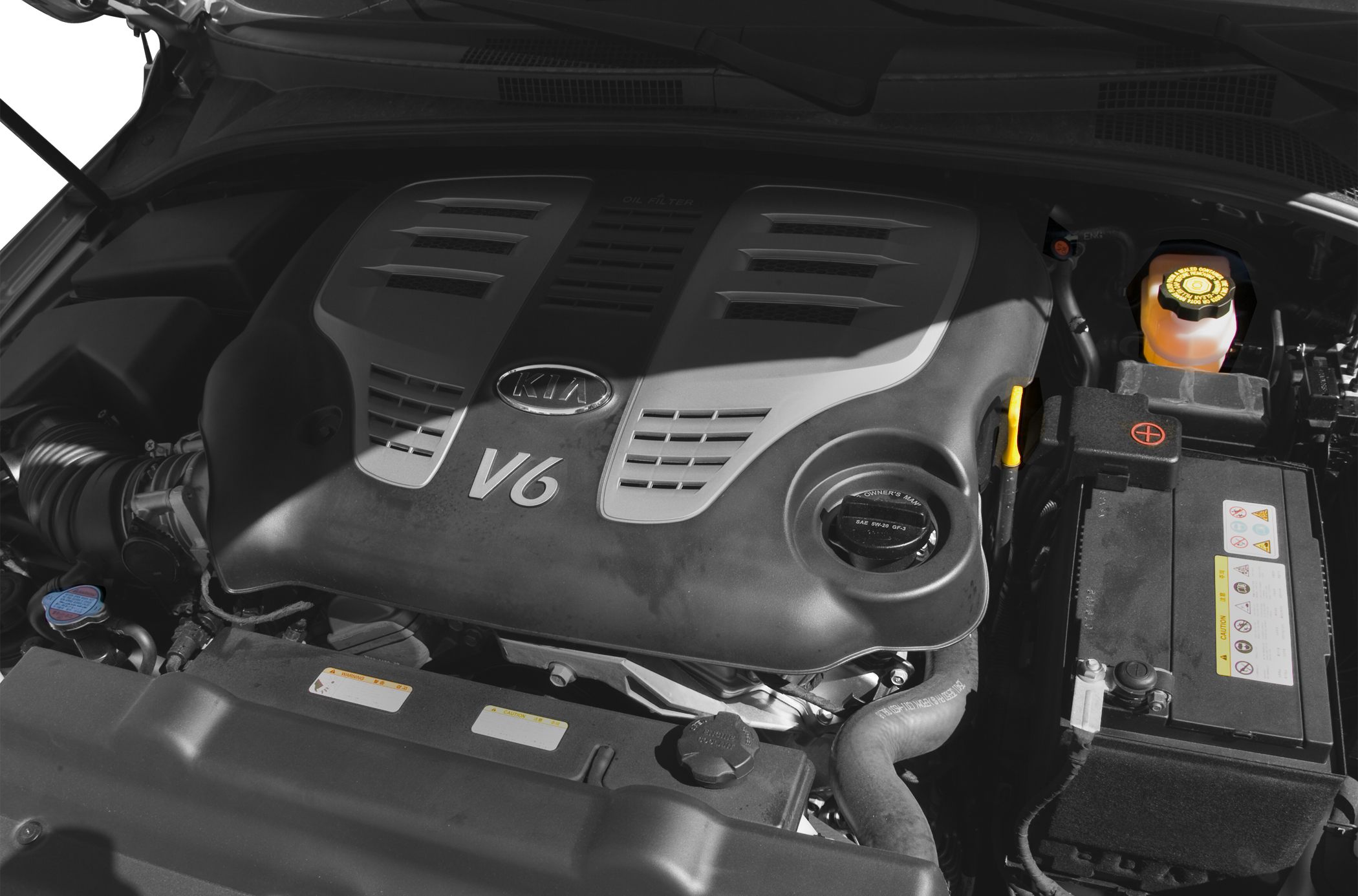 Close-up of V6 engine with cover and components