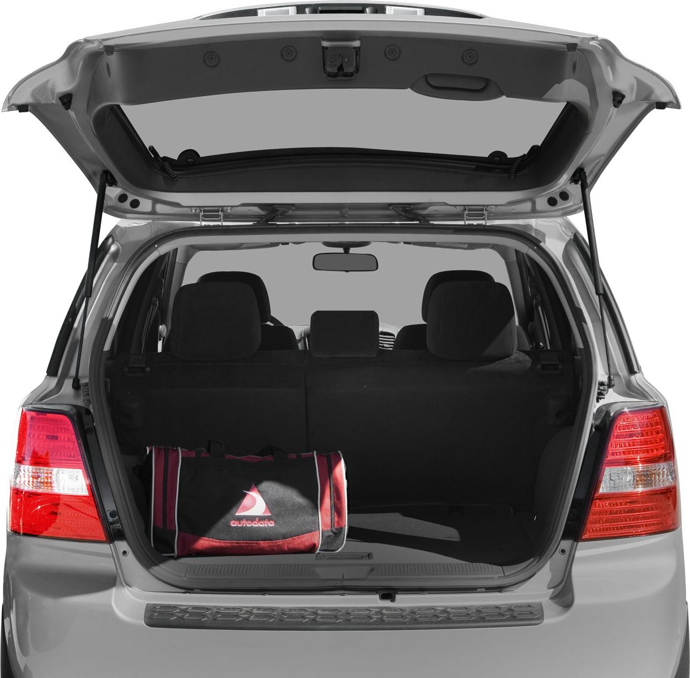 Open tailgate with spacious rear cargo area and visible rear seats