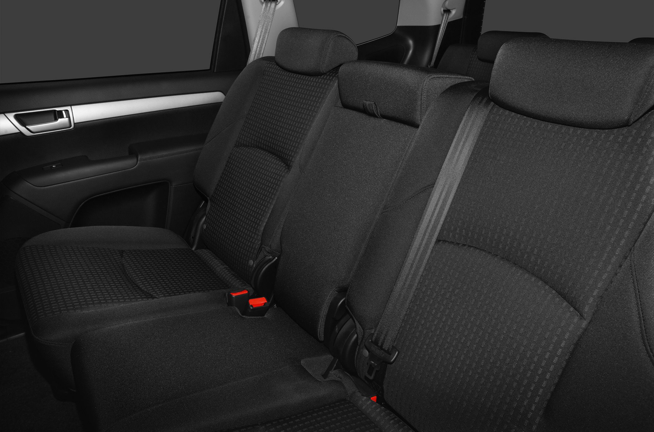 Rear seat fabric upholstery with headrests and seatbelt