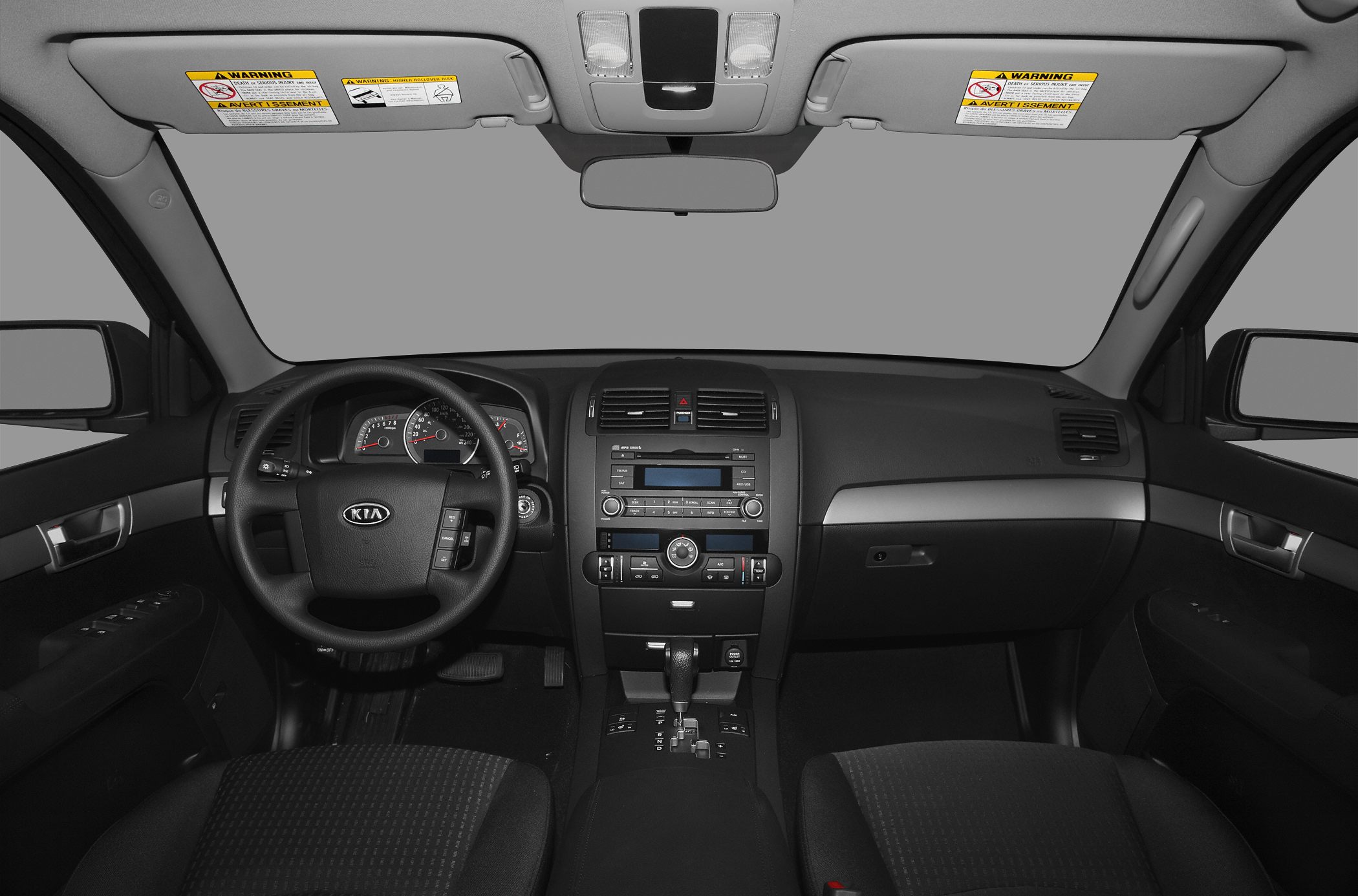 Dashboard, steering wheel with controls, and center console view