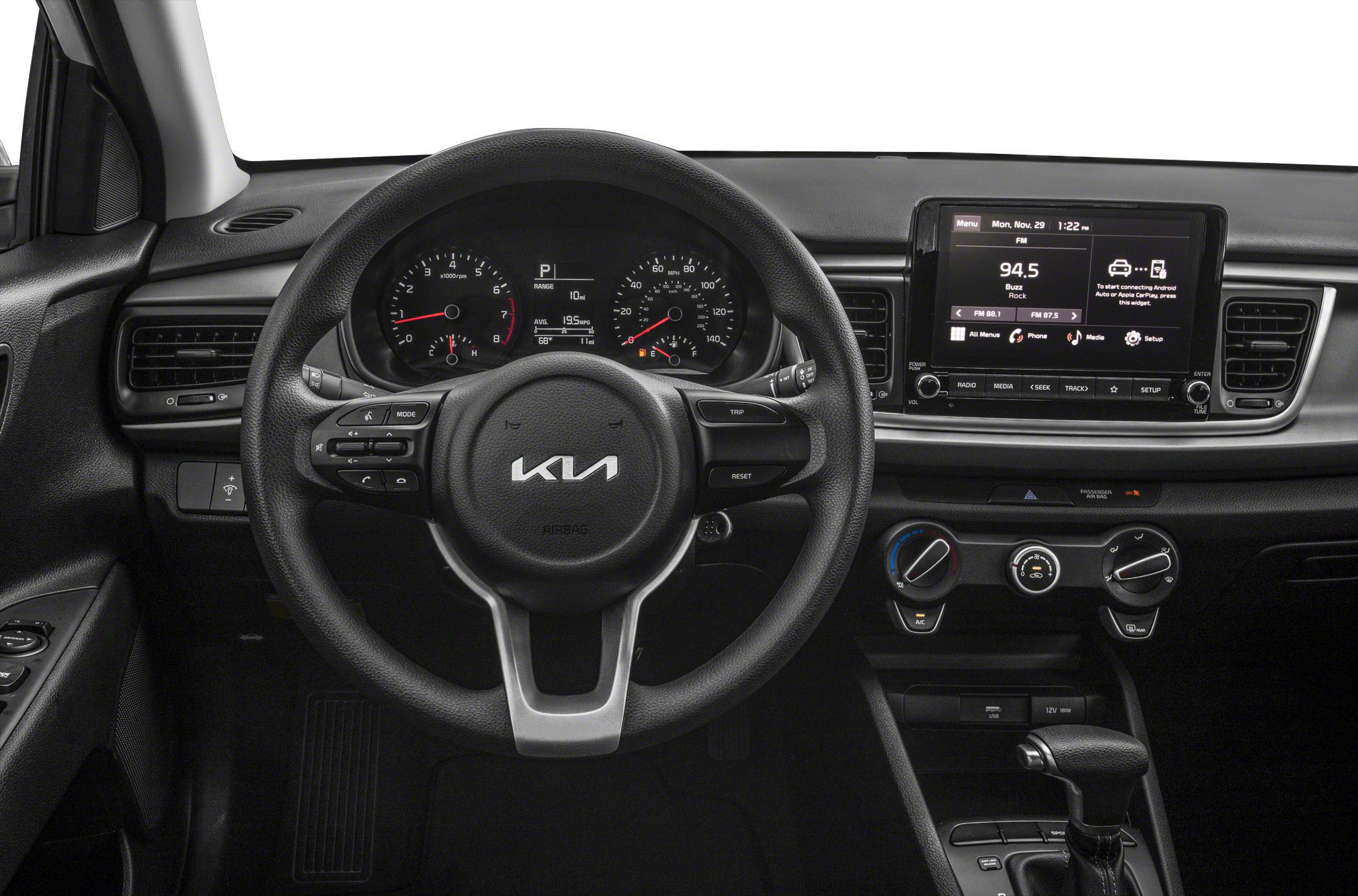 Steering wheel, instrument cluster, infotainment system, and climate controls