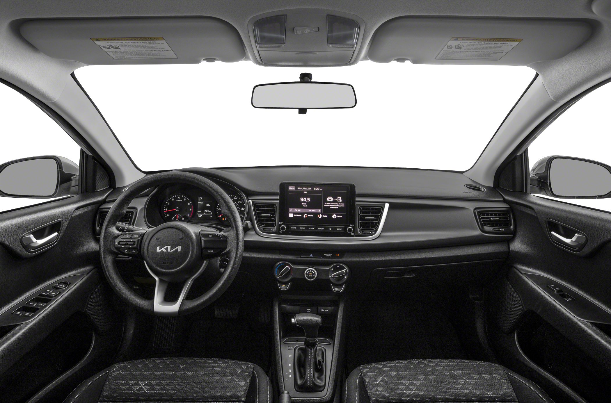 Dashboard with infotainment and steering wheel inside modern car interior