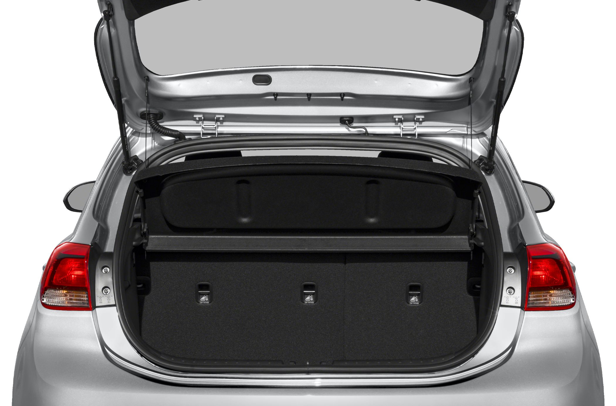 Spacious trunk and practical hatchback cargo area with rear hatch open