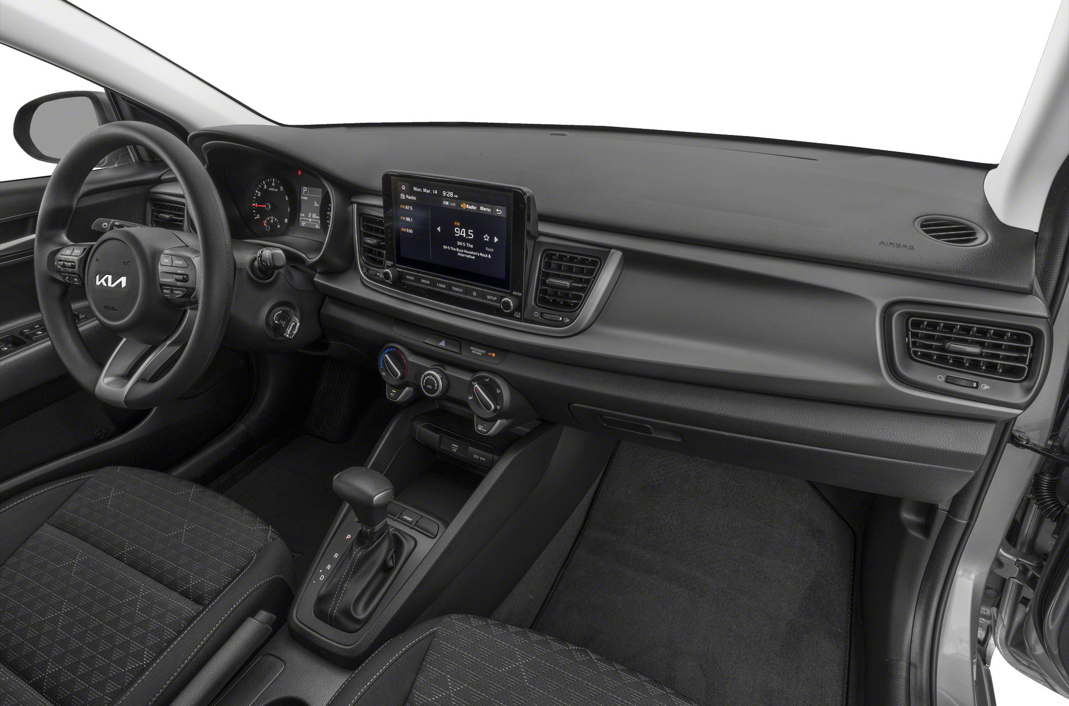Modern dashboard with touchscreen and multifunction steering wheel