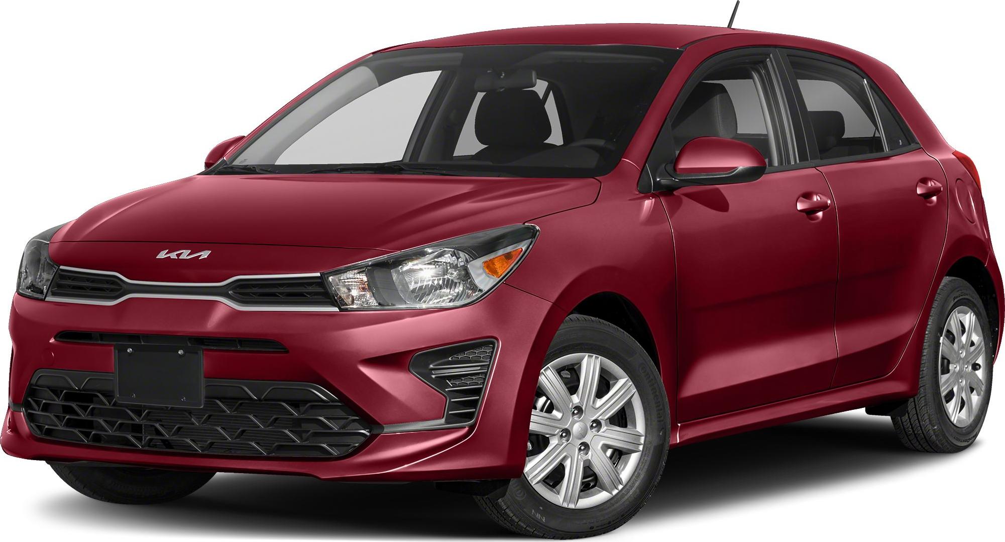 Front and side view of compact hatchback with sleek headlights and grille