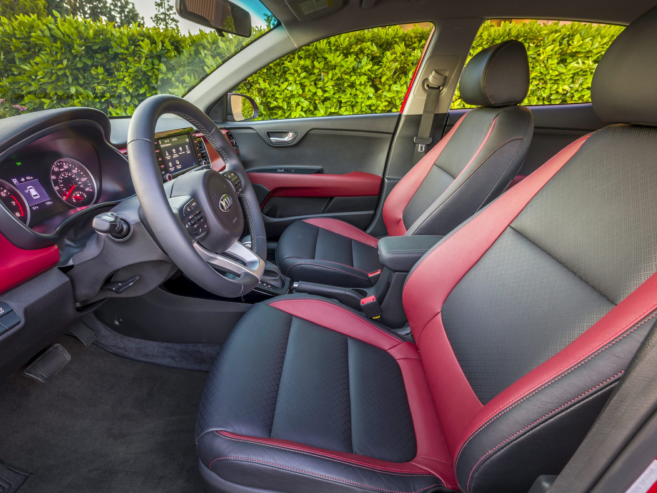 Black and red leather seats with modern dashboard interior