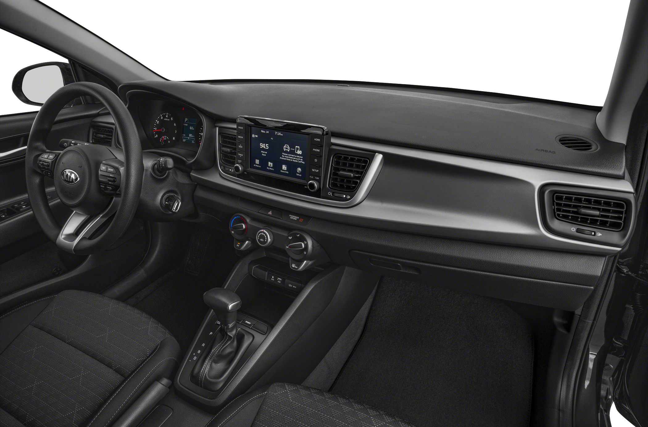 Dashboard and center console with infotainment and automatic gear shift