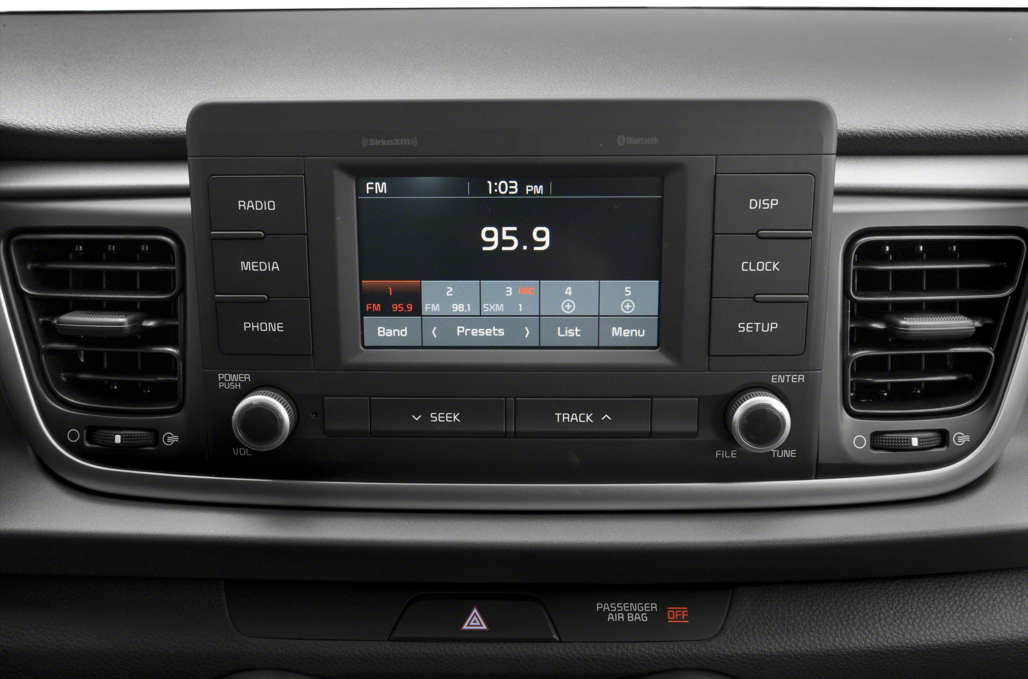 Central multimedia control interface with FM radio and media buttons