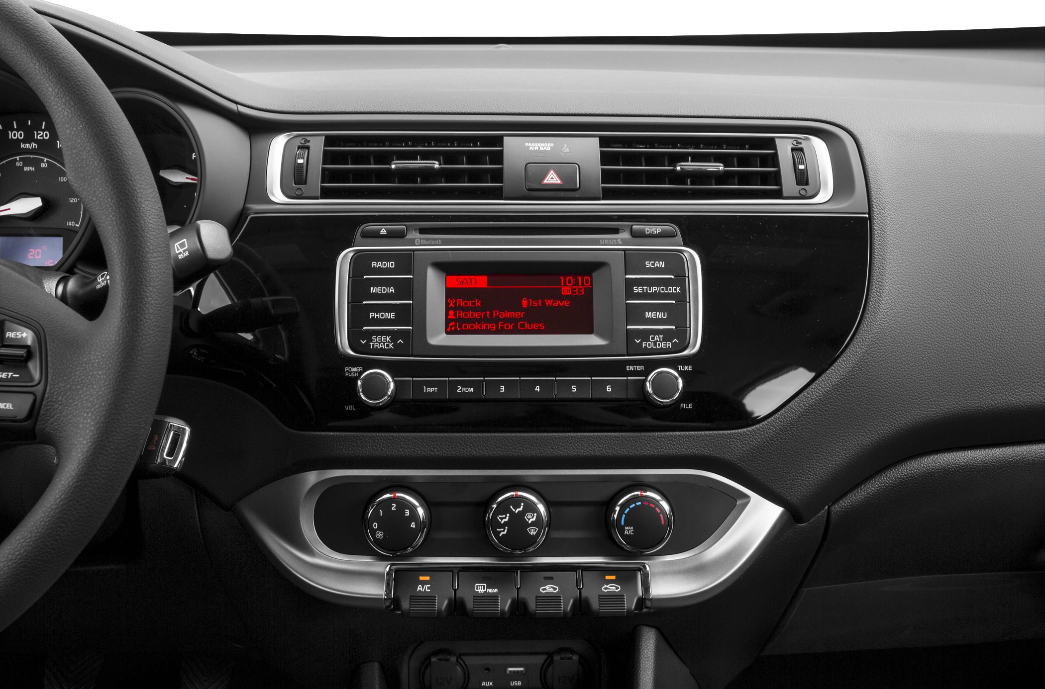Center console with multimedia system and climate control dials