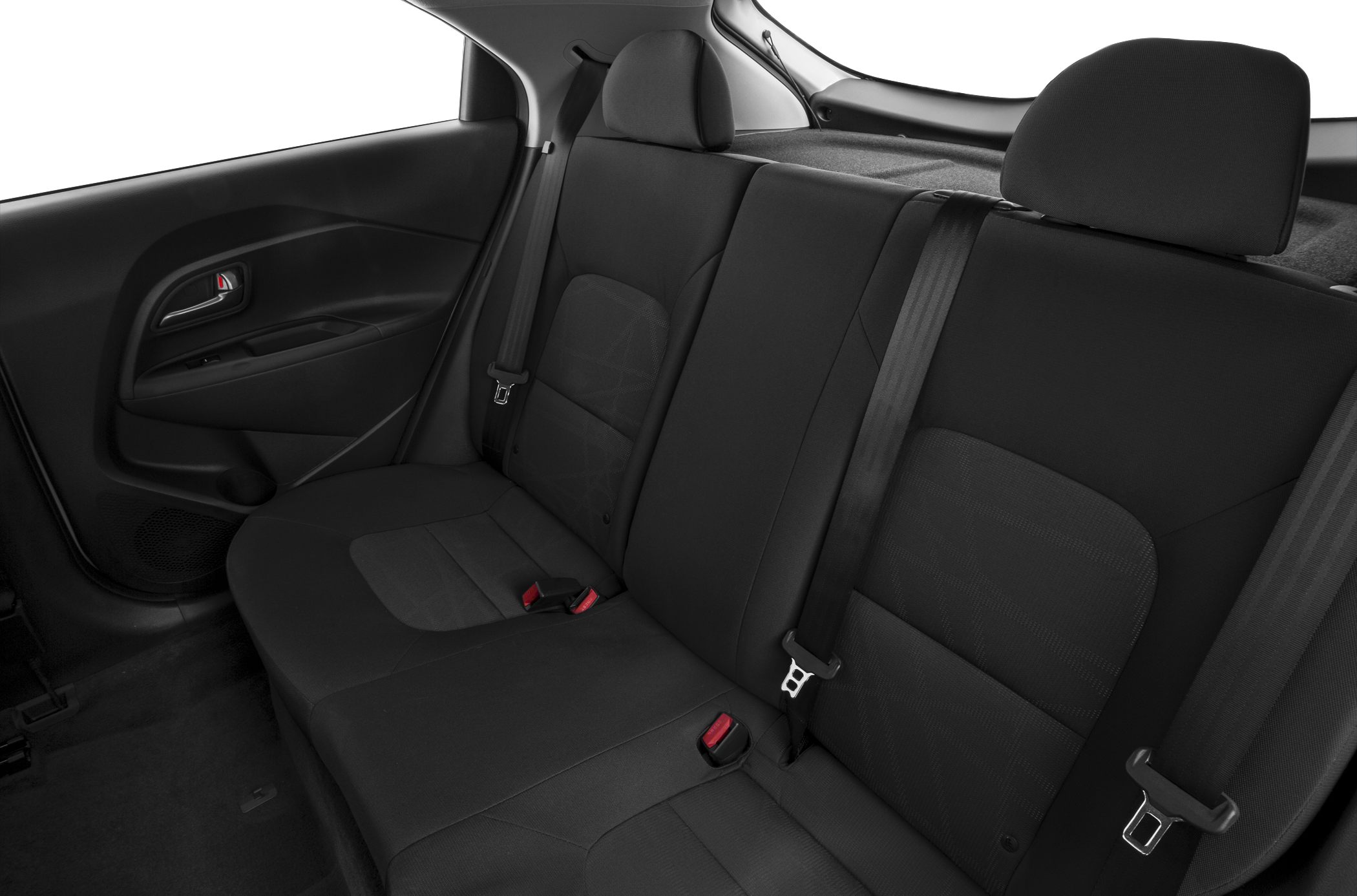 Rear seating with fabric upholstery and seat belts