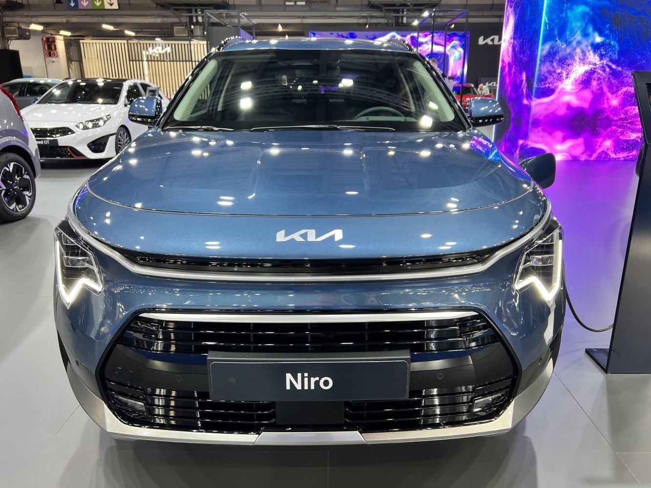 Front view with LED headlights and sleek grille design