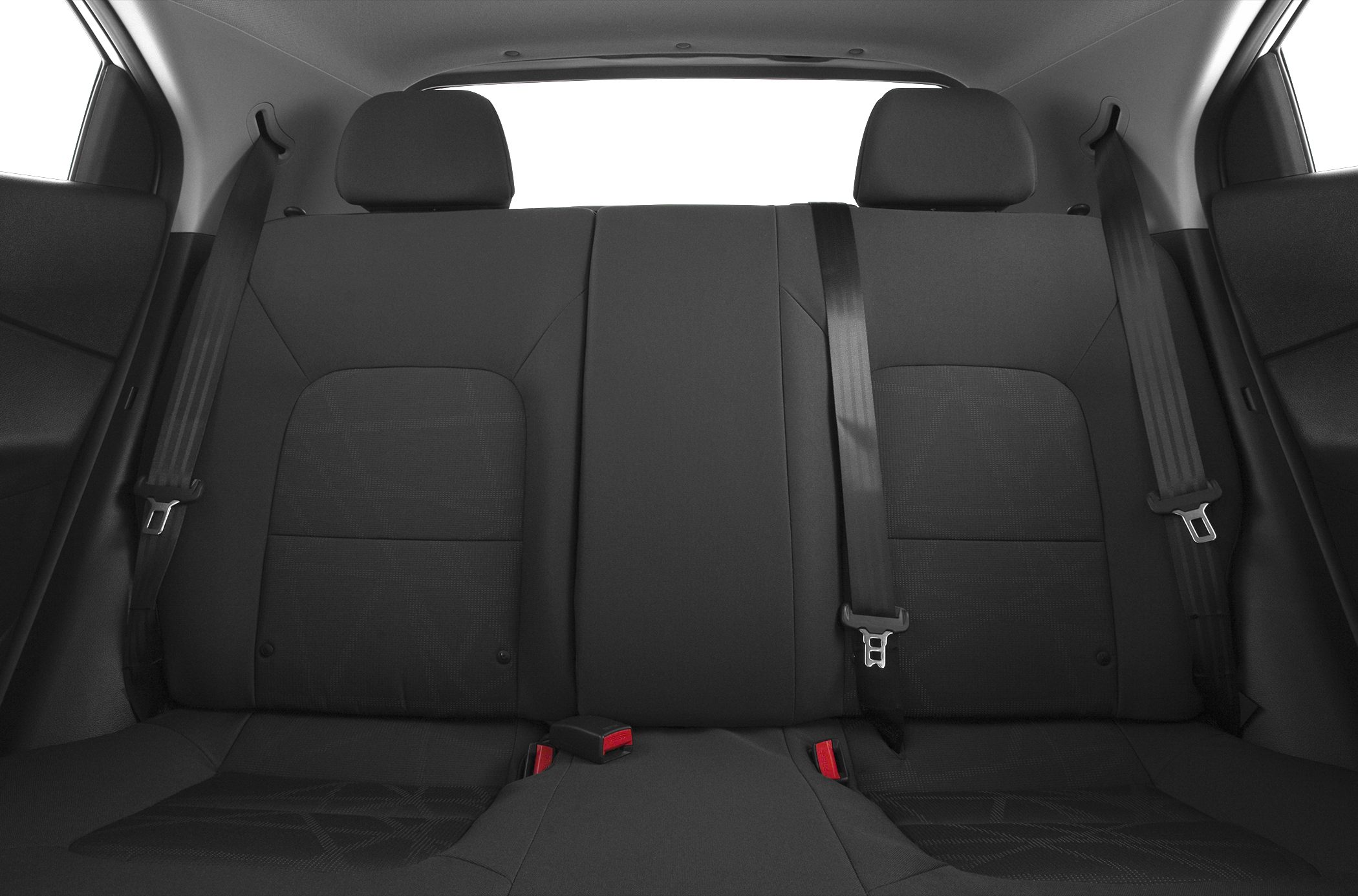 Rear seat with black upholstery and three-point seatbelts