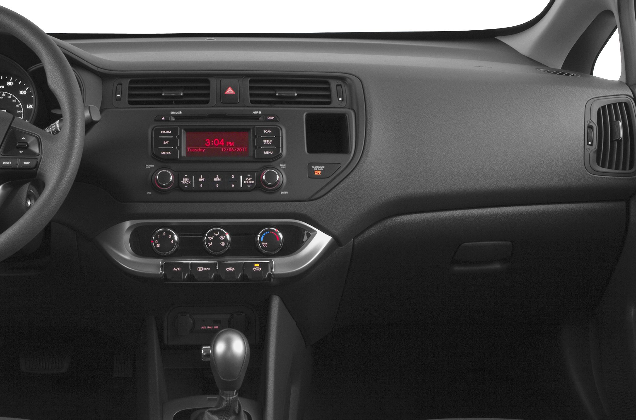 Dashboard and center console with gear shifter and climate controls