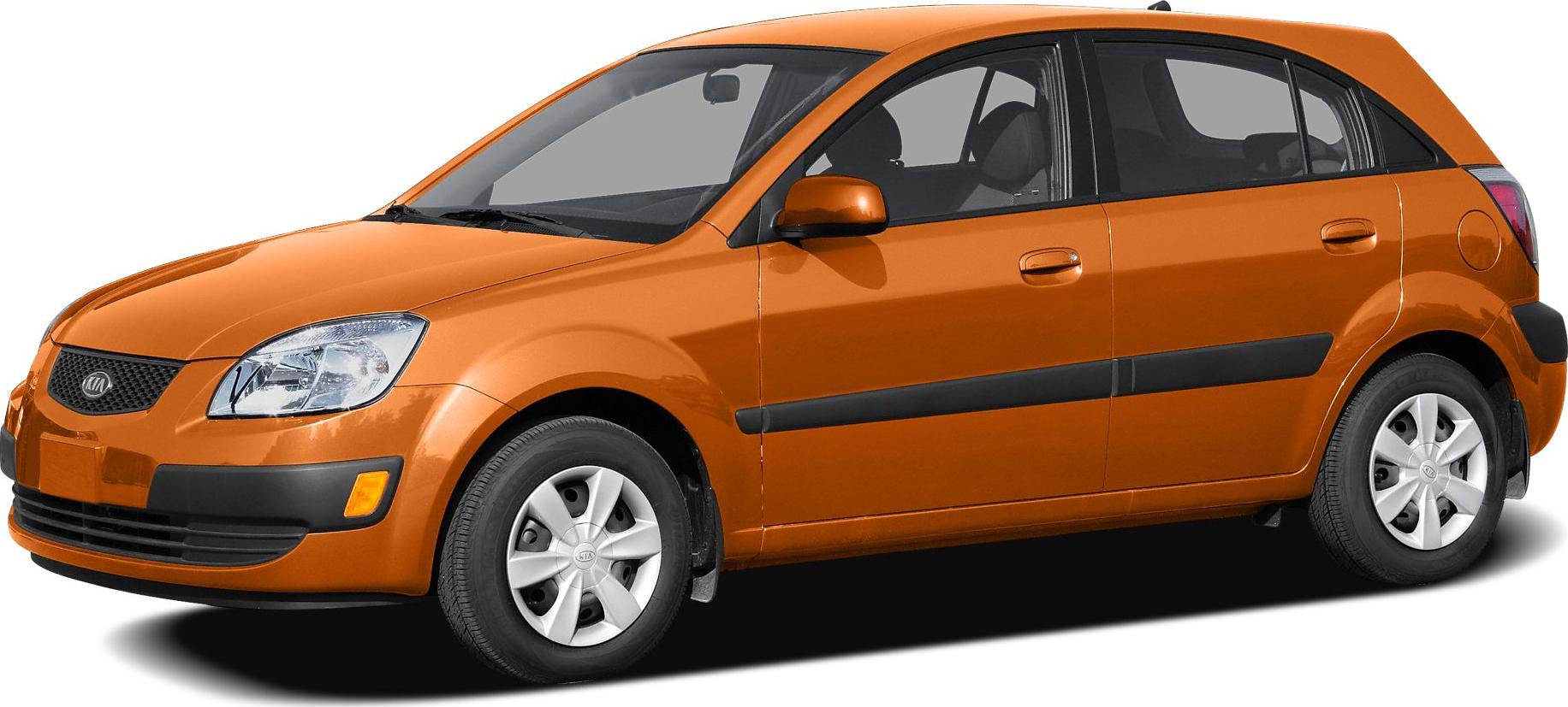 Side profile of compact hatchback with orange body and black side molding