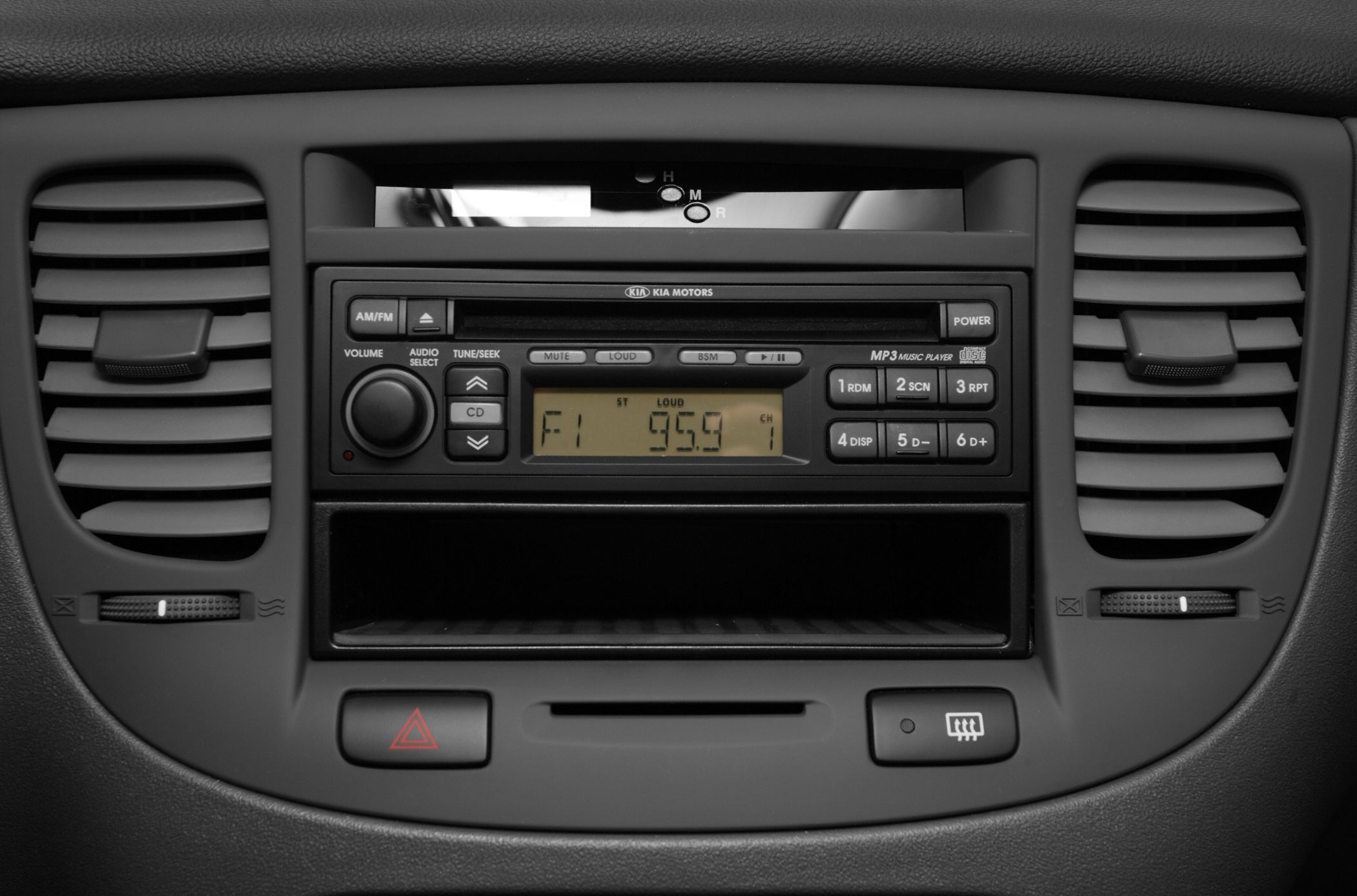 Car radio system and dashboard air vents with control buttons
