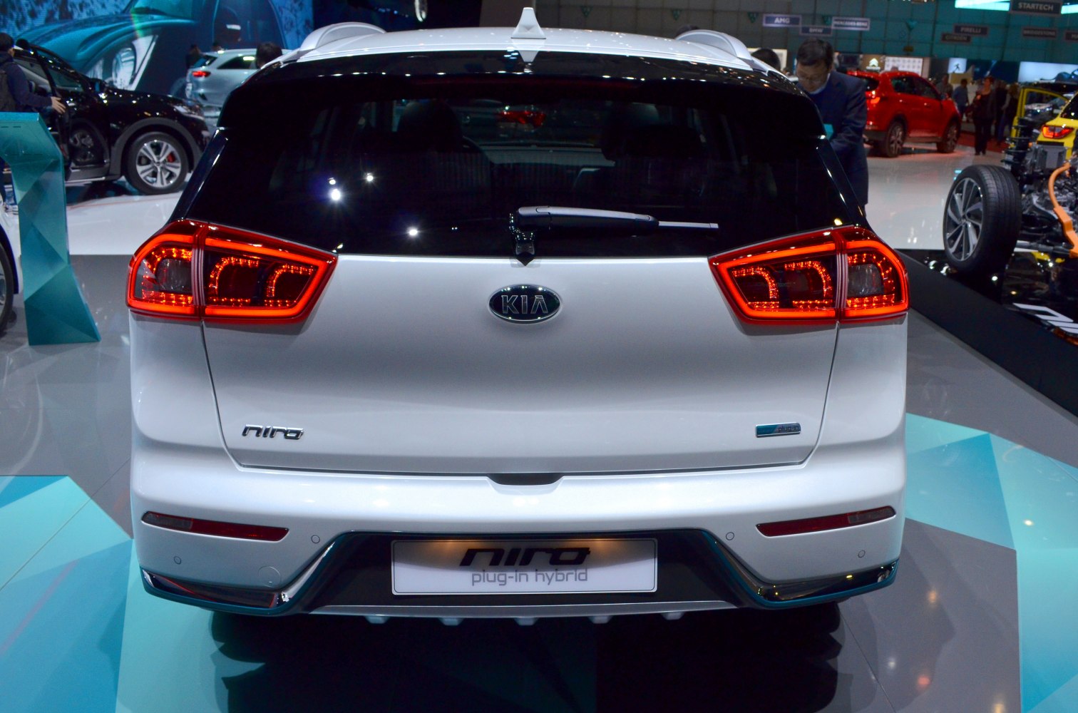 Rear view of a hatchback with LED tail lights and plug-in hybrid badge
