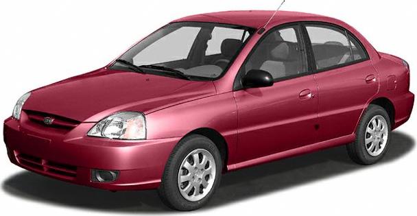 Compact 4-door sedan in red with facelift design and front side view