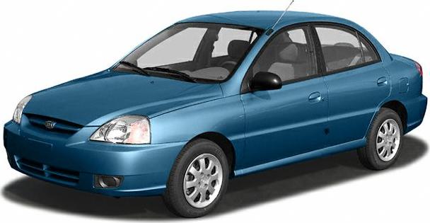 Compact blue four-door sedan with signature front grille and rounded headlights.