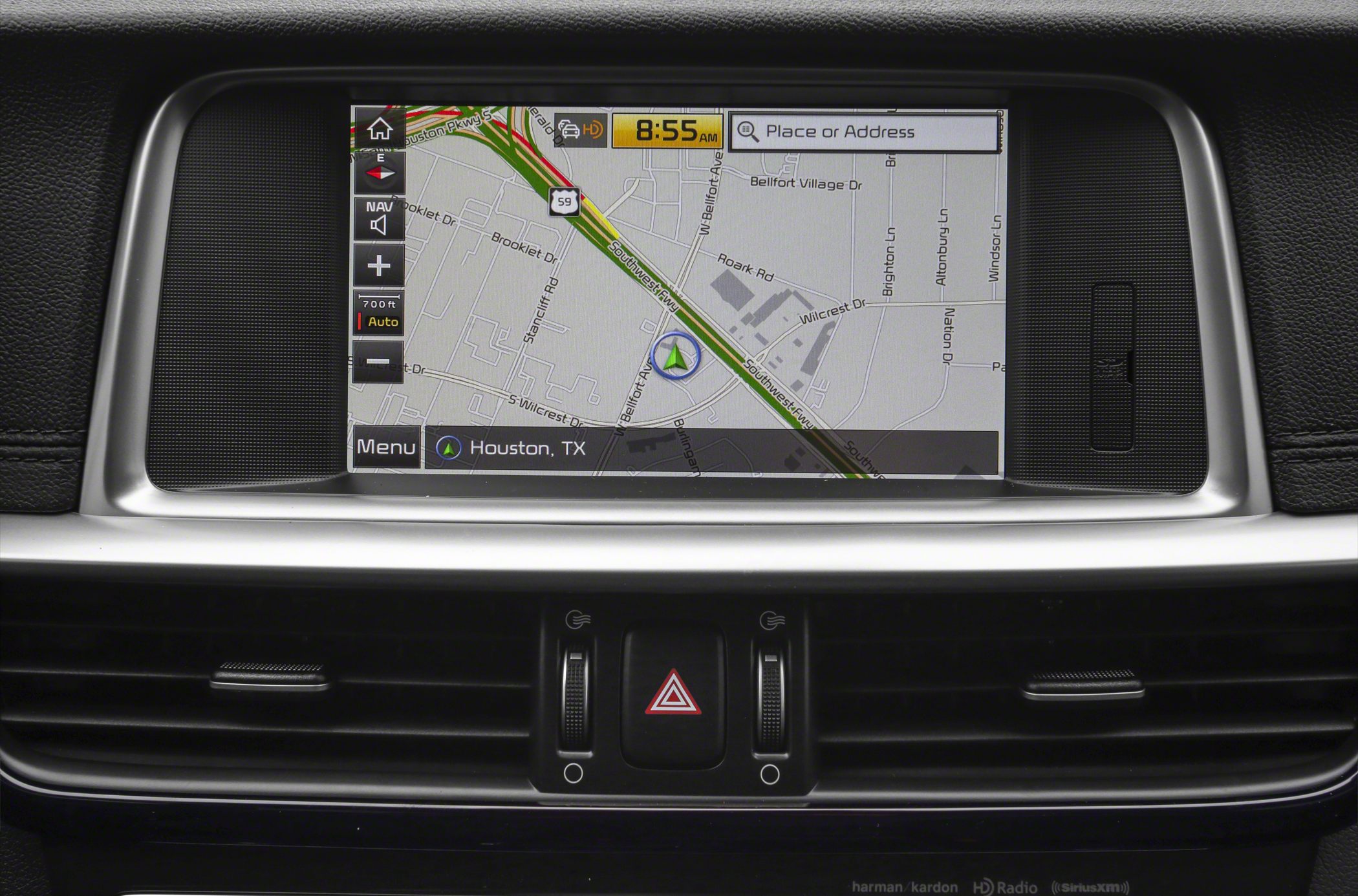 Navigation system map screen with control buttons and vents