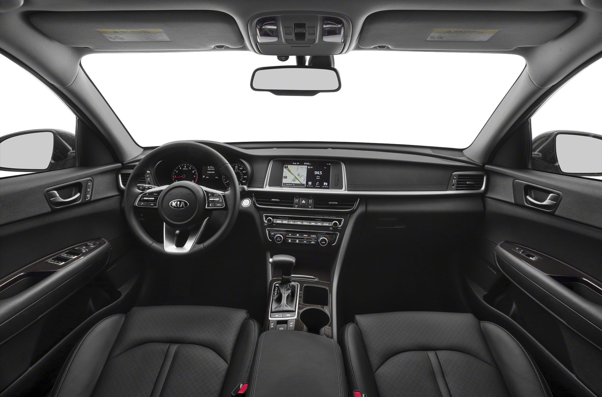 Dashboard, steering wheel, center console of a modern sedan interior