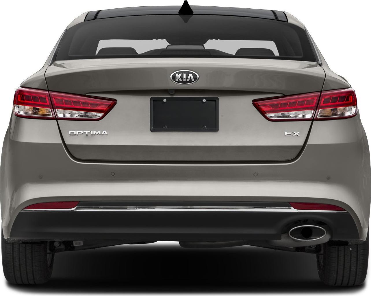 Rear view of mid-size sedan with LED tail lights and single exhaust