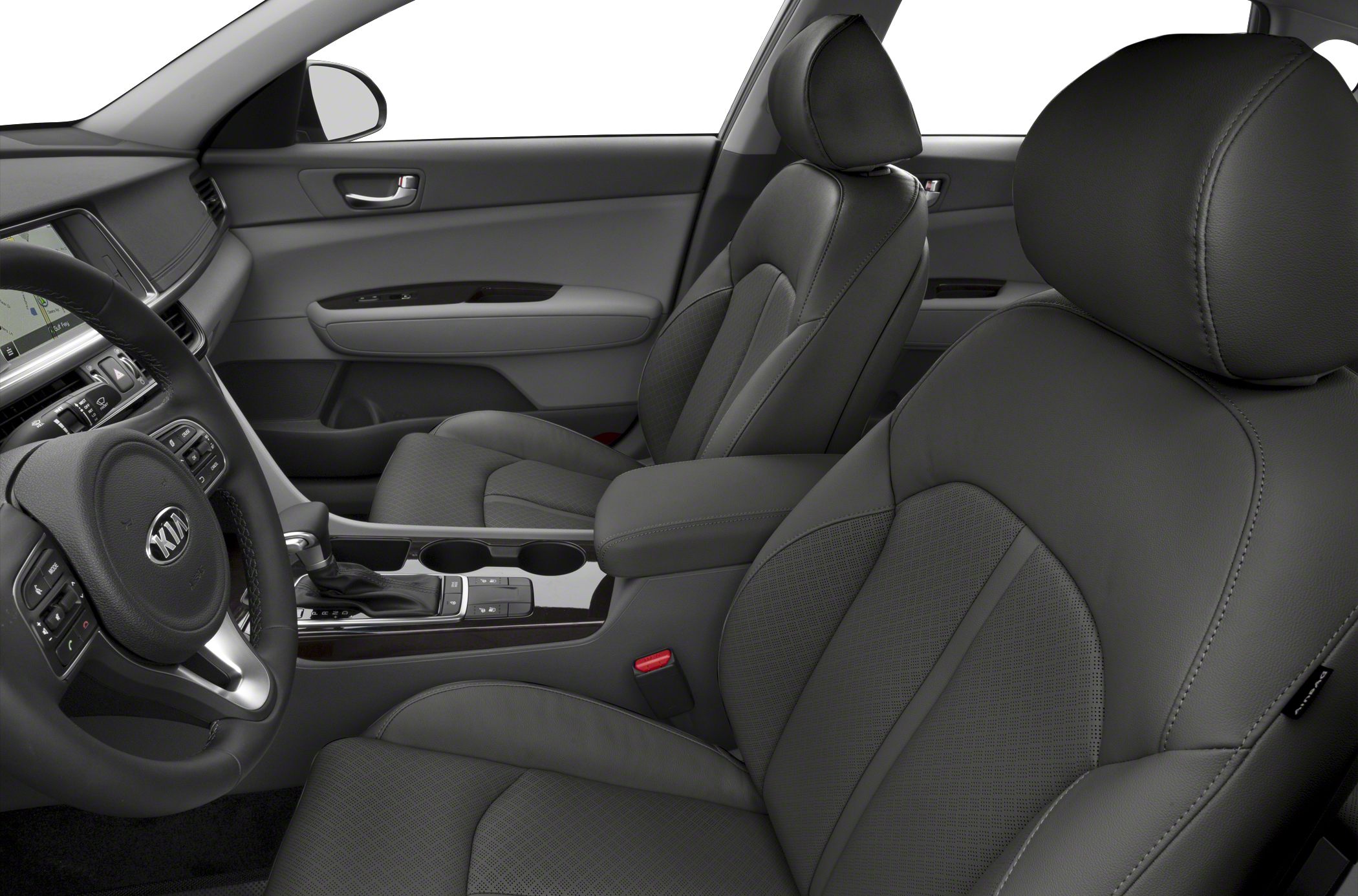 Front seats and center console with premium upholstery and ergonomic design