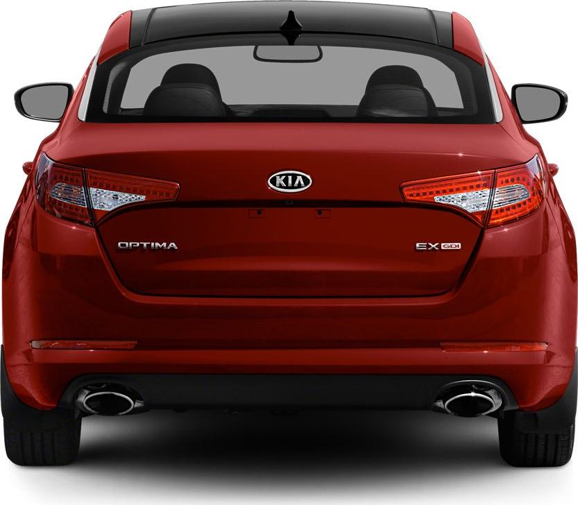 Rear view with distinct taillights and dual exhausts