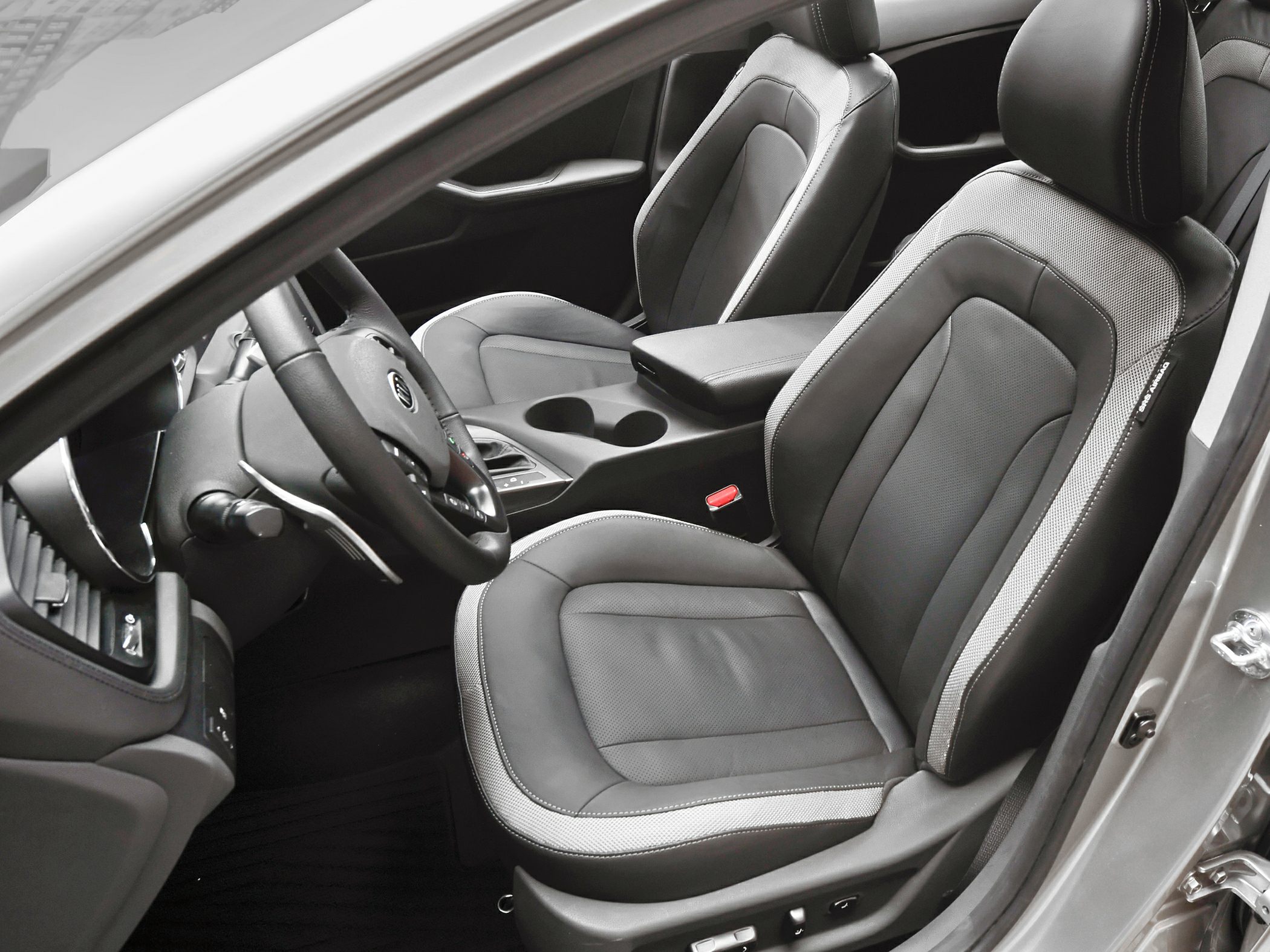 Modern front seats and dashboard interior view