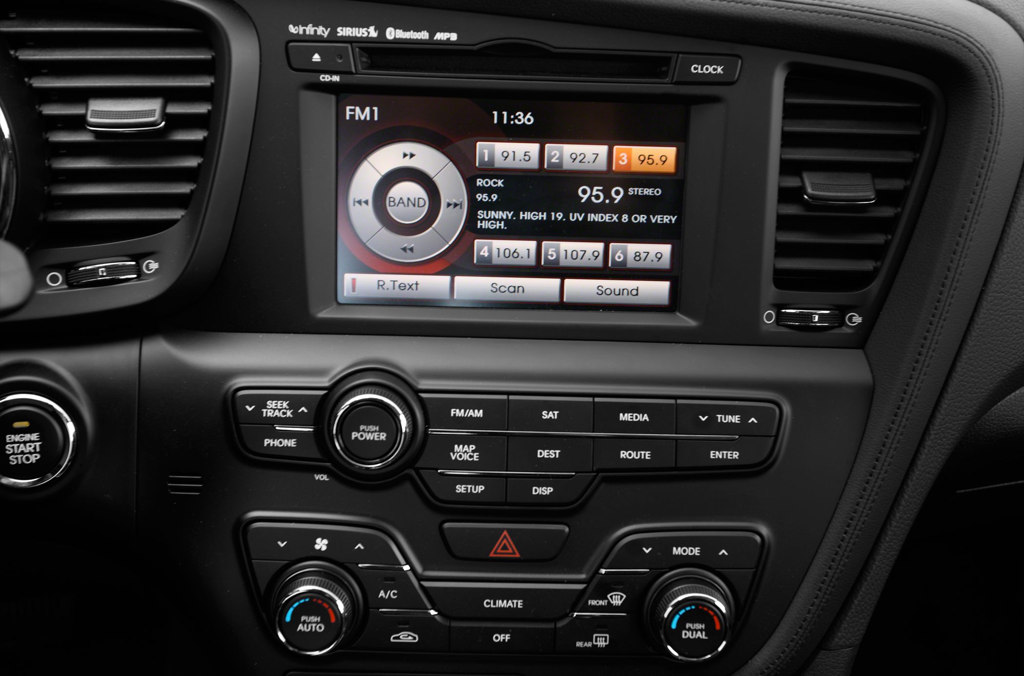 Multimedia touchscreen display with climate and engine start controls