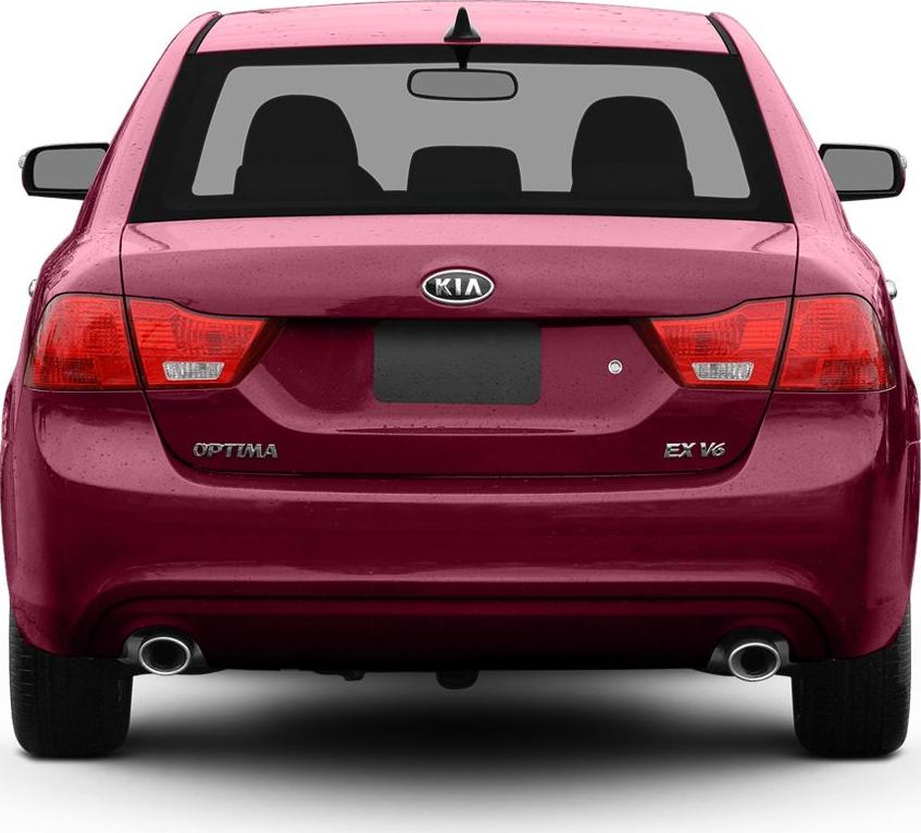 Rear view with tail lights and dual exhaust of mid-size sedan