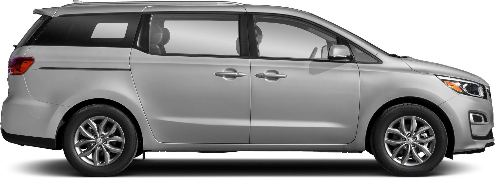 Side profile of a silver minivan with sliding door and alloy wheels