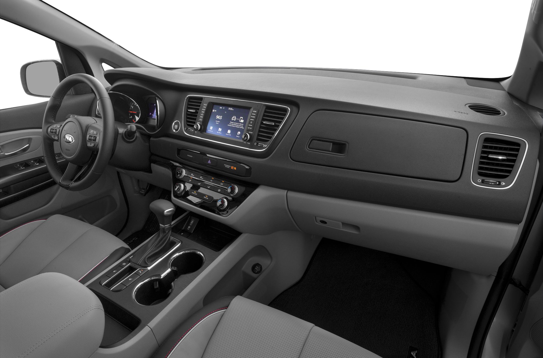 Modern dashboard and center console with infotainment system and gear shifter