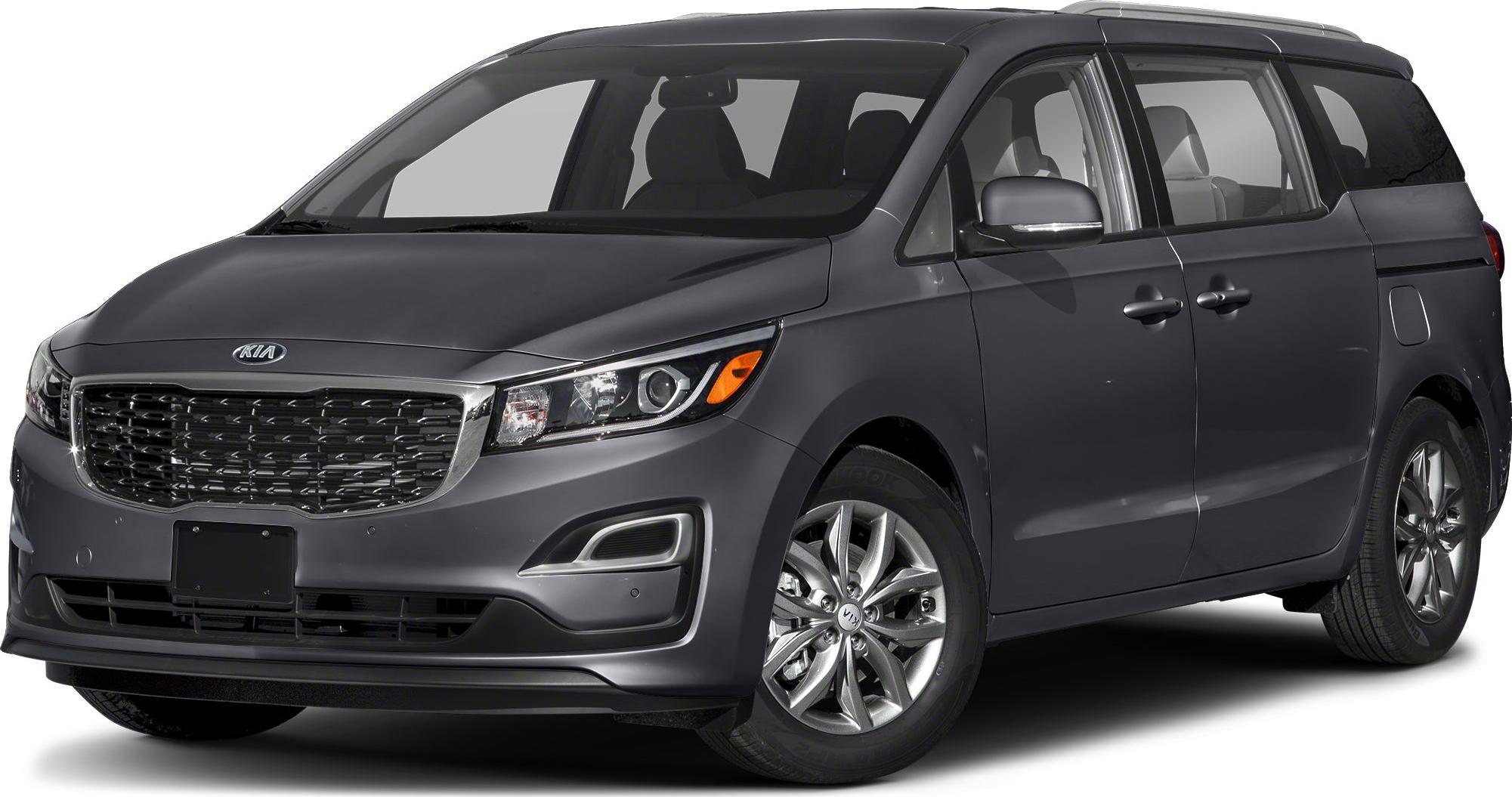 Front and side view of minivan with stylish grille and headlights