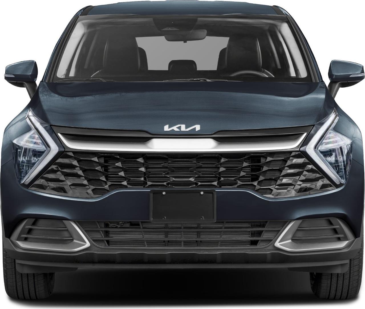 Front grille and angular headlights with integrated LED daytime running lights
