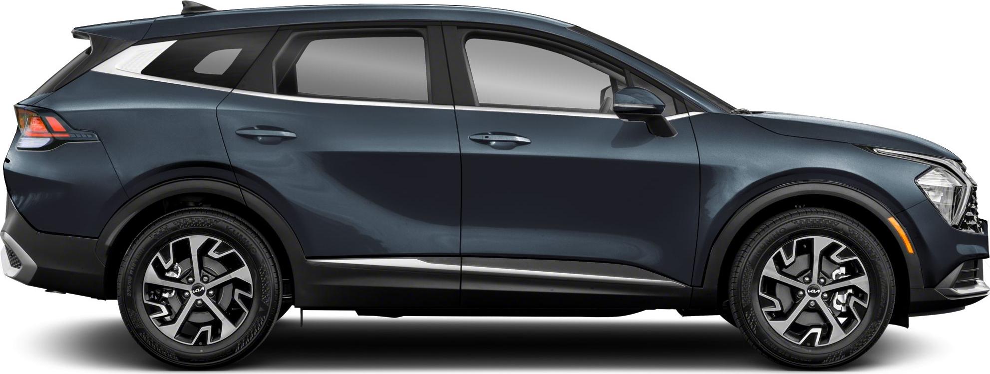 Side profile showing sleek body lines and unique alloy wheels