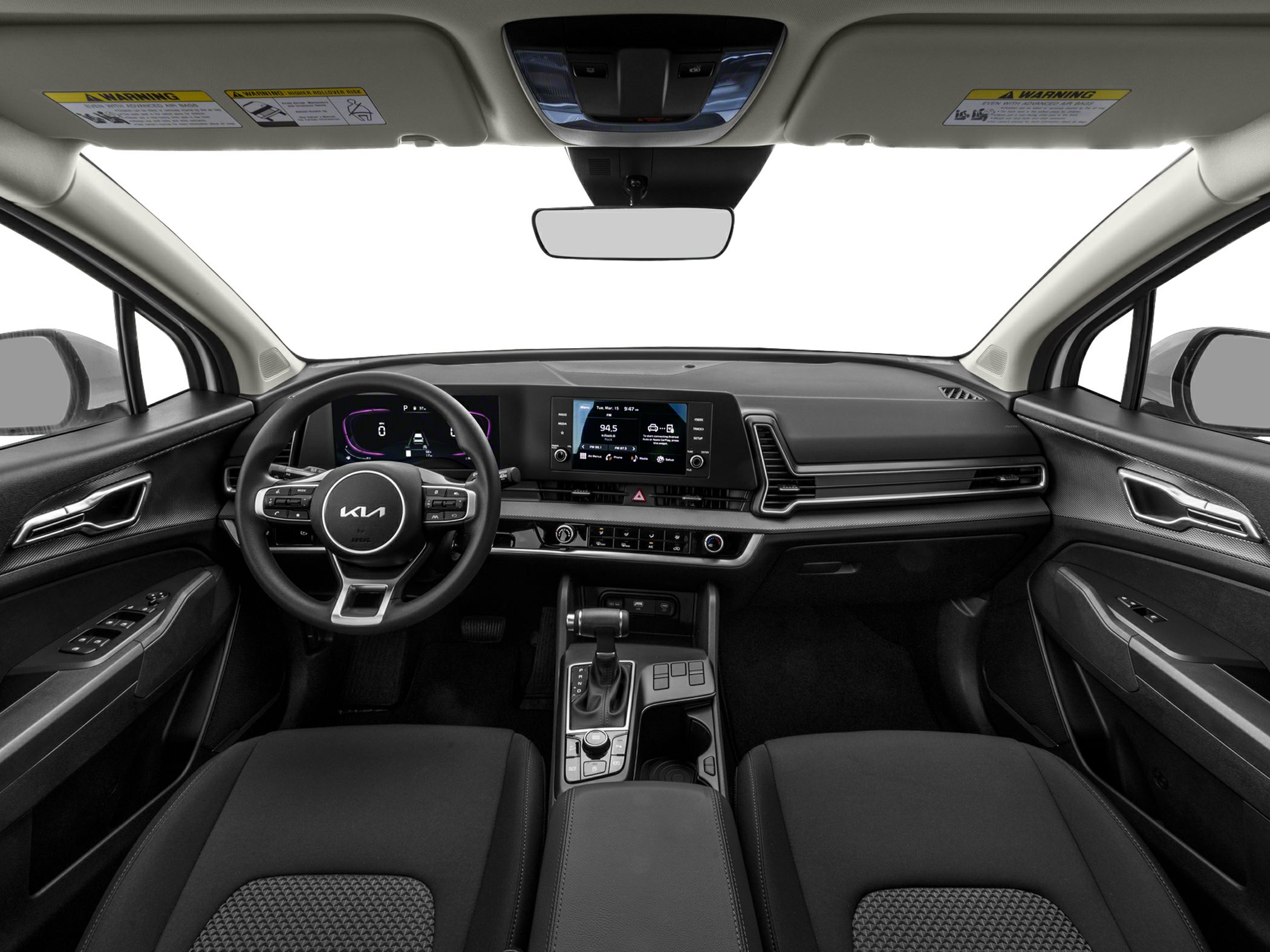 Modern car interior with digital dashboard and touchscreen