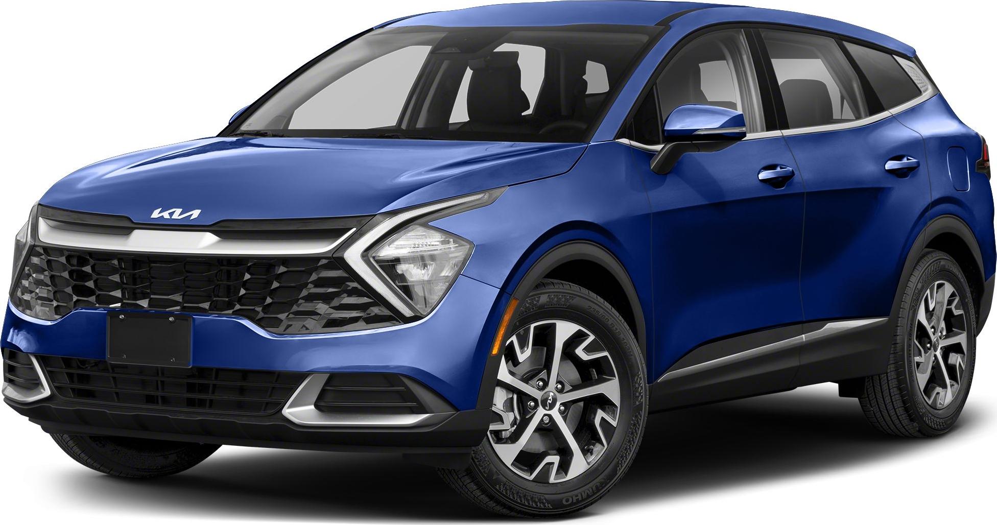 Front side view with sleek headlights and bold grille