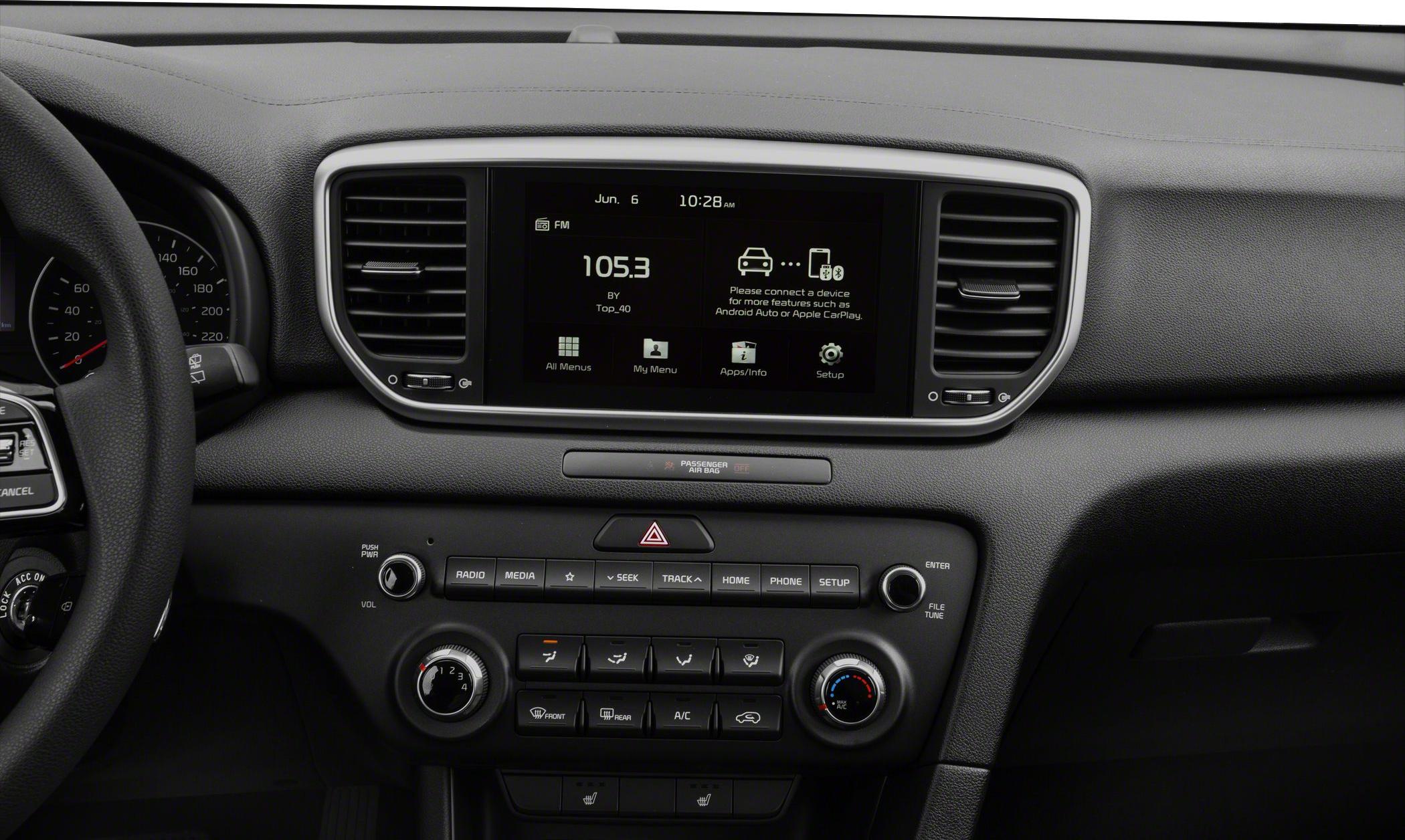 Touchscreen infotainment system with dashboard and climate controls