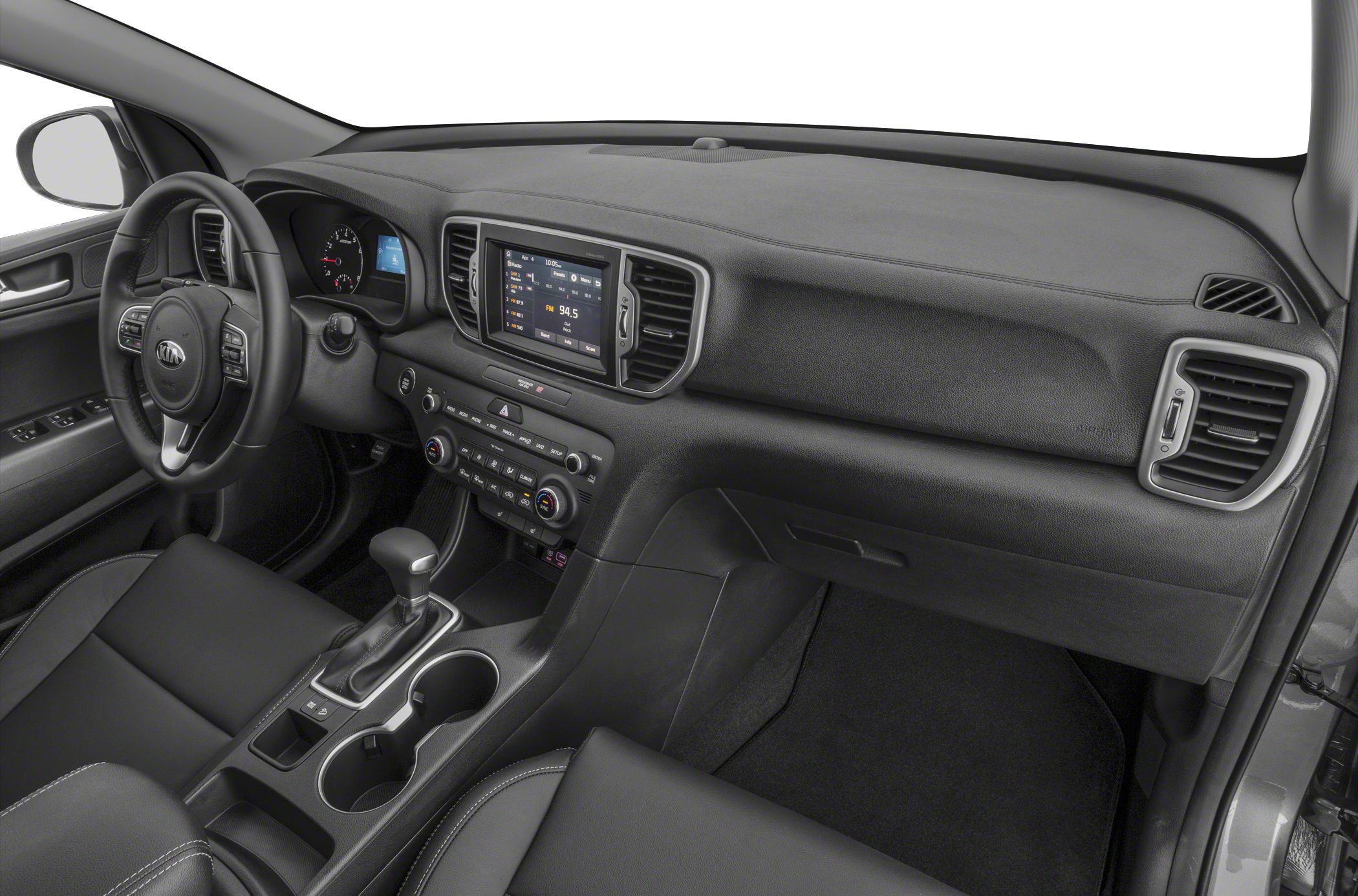 Dashboard and center console with infotainment screen and control buttons