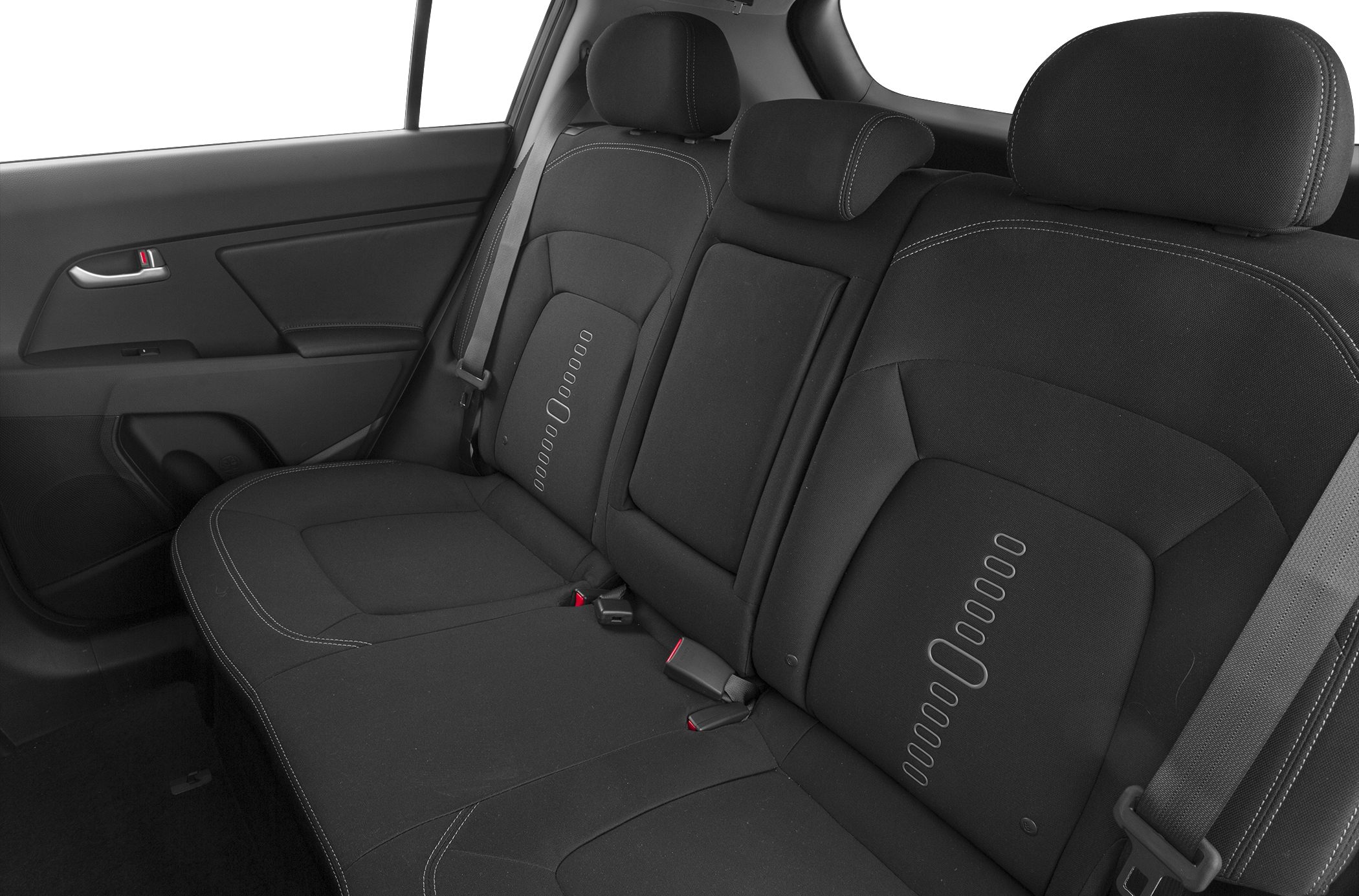 Rear black fabric seats with headrests and seatbelts