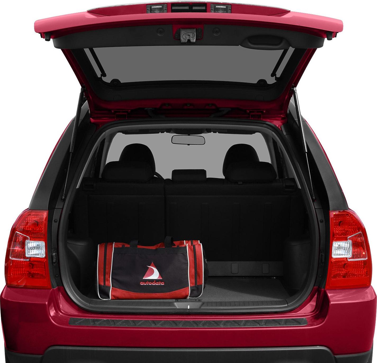 Open trunk view with rear cargo space and bag inside