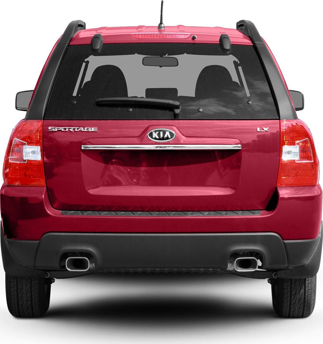 Rear view with dual exhaust outlets and roof rails