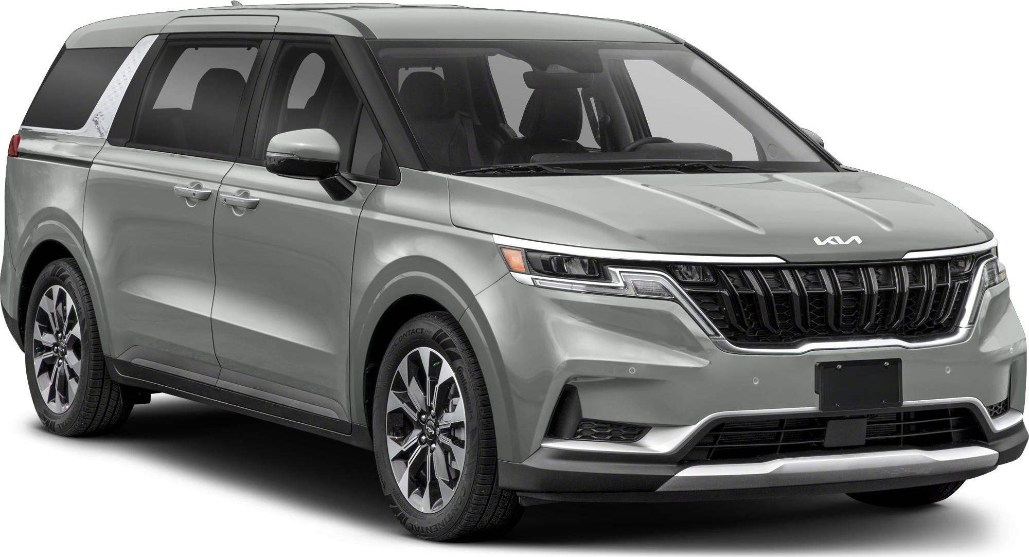 Front grille and side profile of a sleek minivan with distinctive headlights