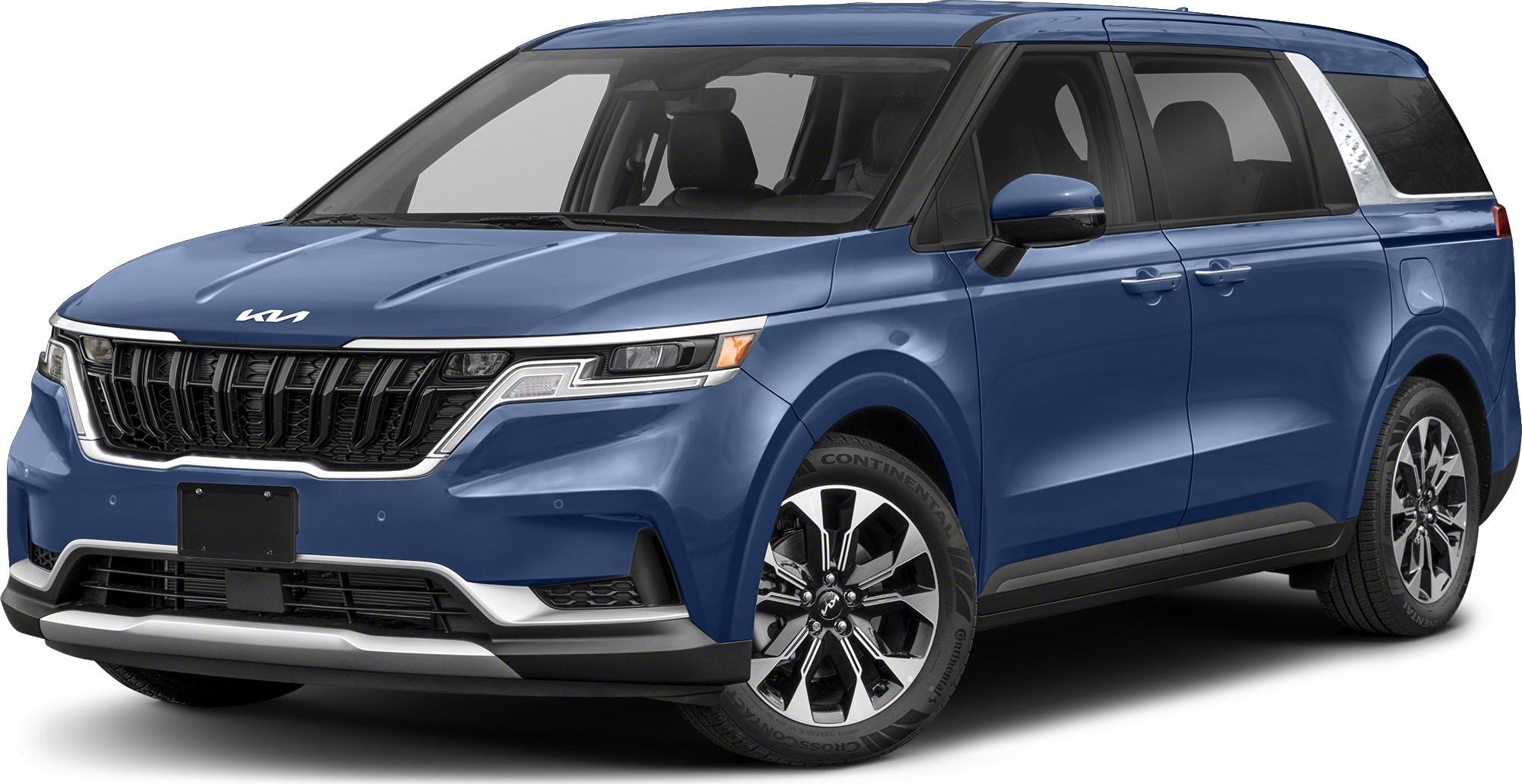 Blue MPV front with bold grille and alloy wheels