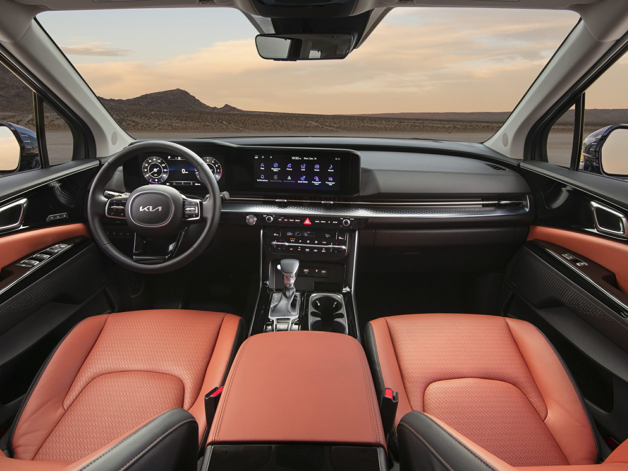 Modern dashboard with digital displays and premium leather seats