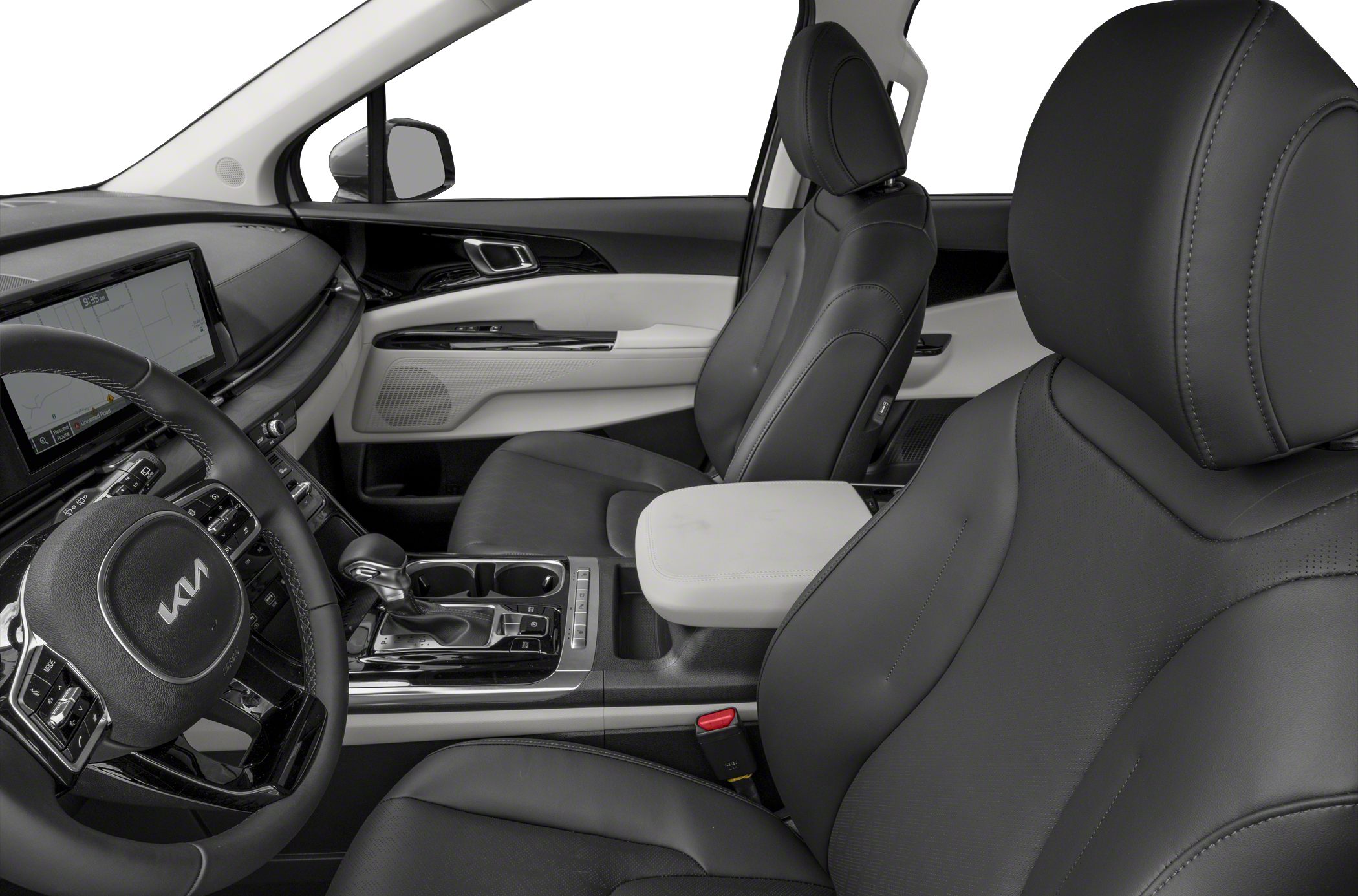 Black leather seats and modern touchscreen display with center console