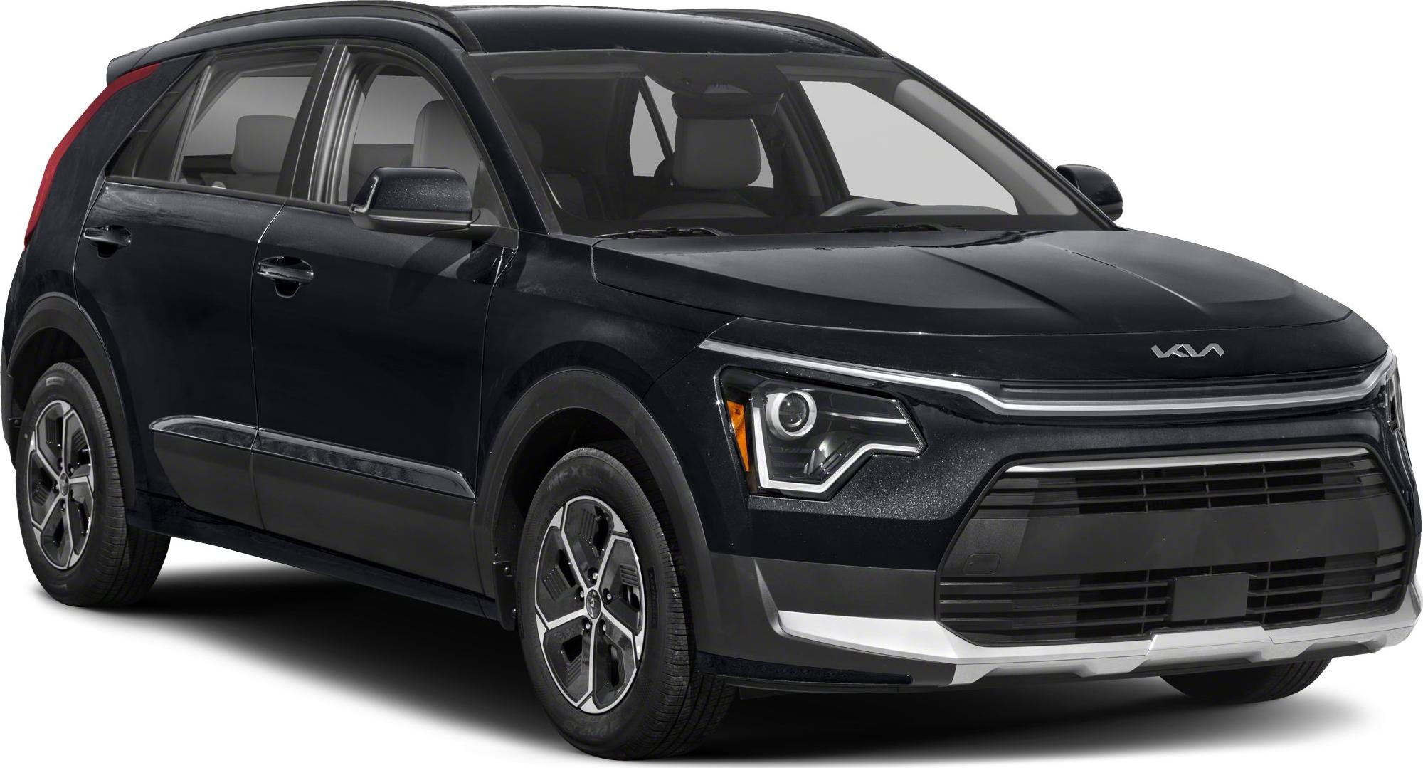 Front-side view of a black compact SUV with LED headlights and modern grille design.