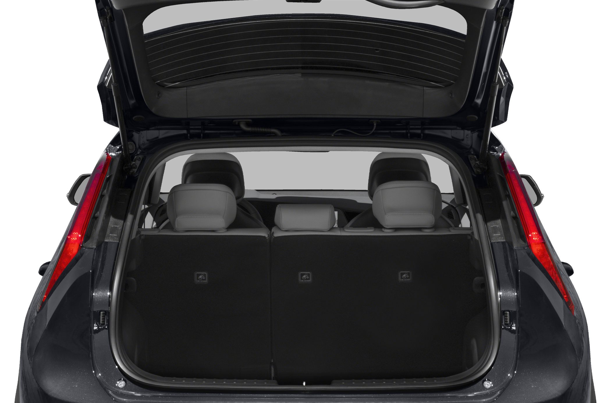 Open rear hatch with visible cargo space and rear seats