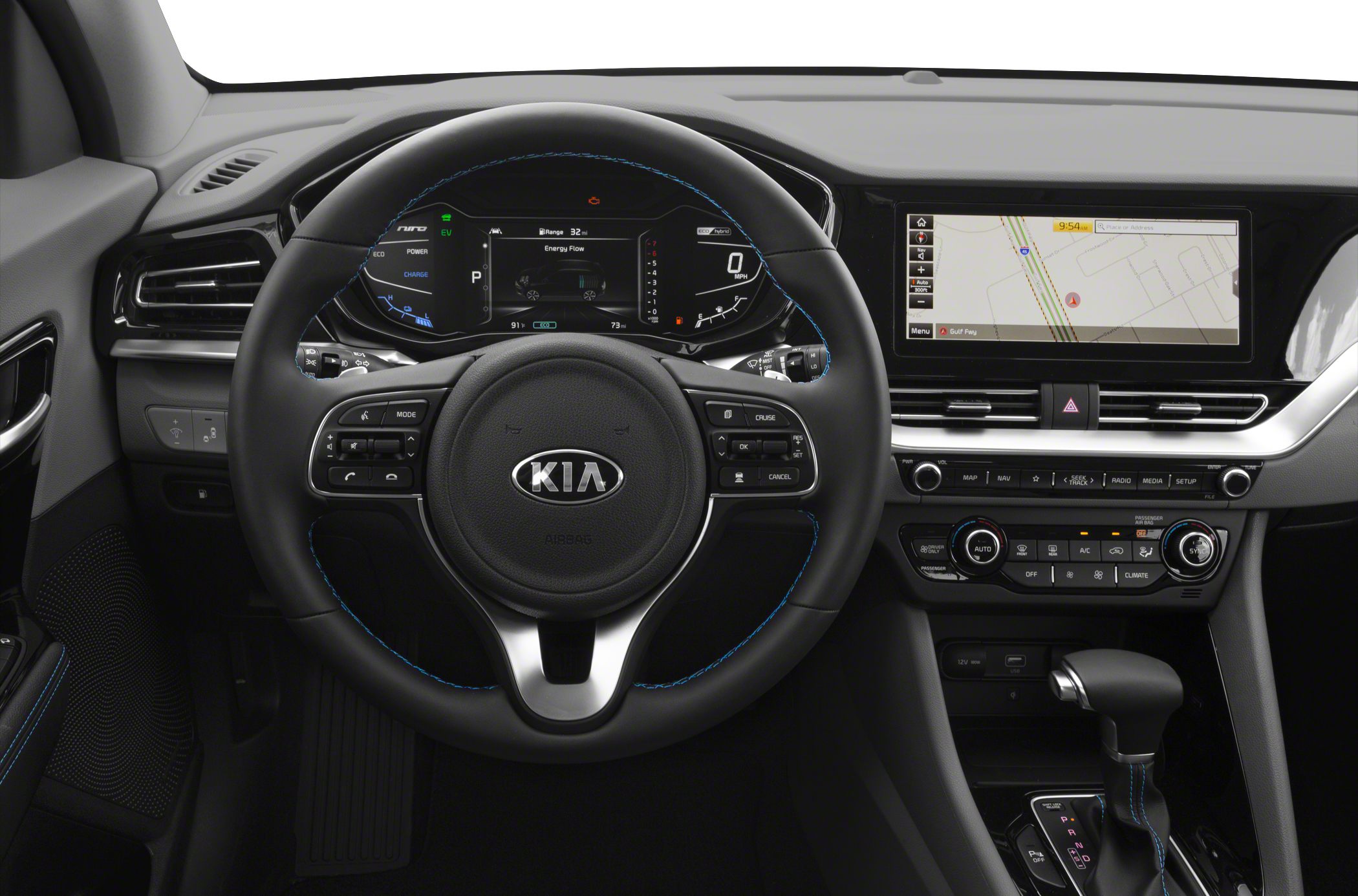 Modern digital dashboard with touchscreen and multifunction steering wheel