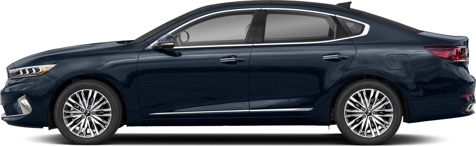 Side profile of a sleek sedan with alloy wheels and aerodynamic design